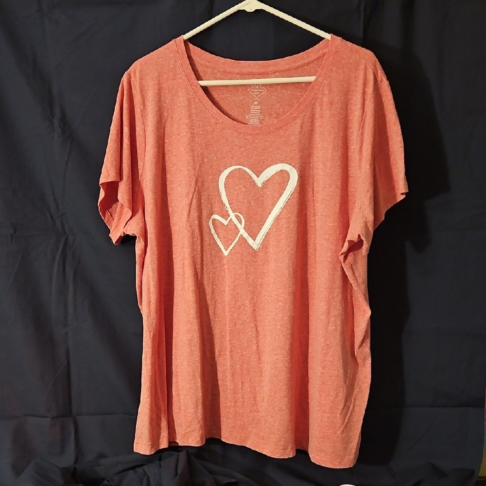 St. John's Bay 2X Heart Print Pink Heather Scoop Neck Tee EUC